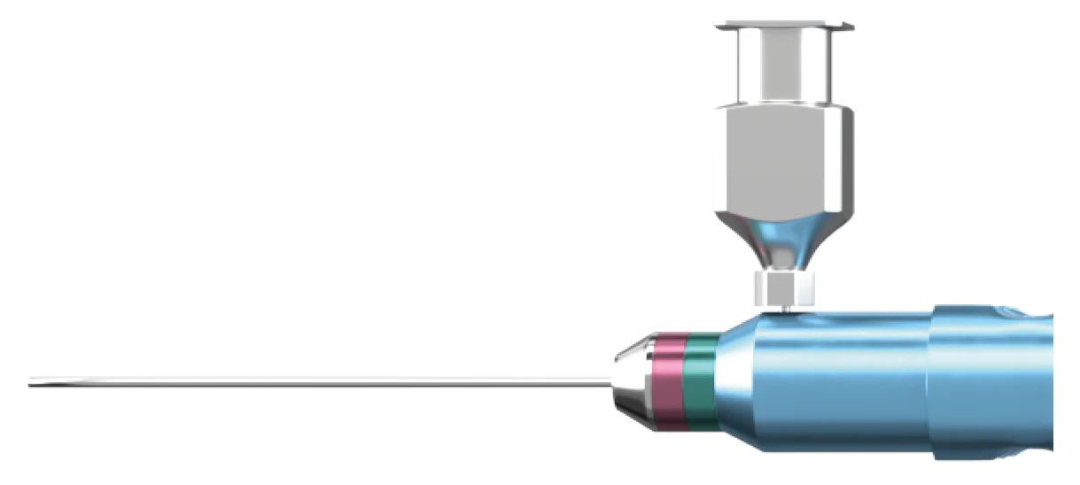 12-209-23H Curved Subretinal Scissors, Attached to a Squeeze Handle, with RUMEX Flushing System, 23 Ga - Image 5
