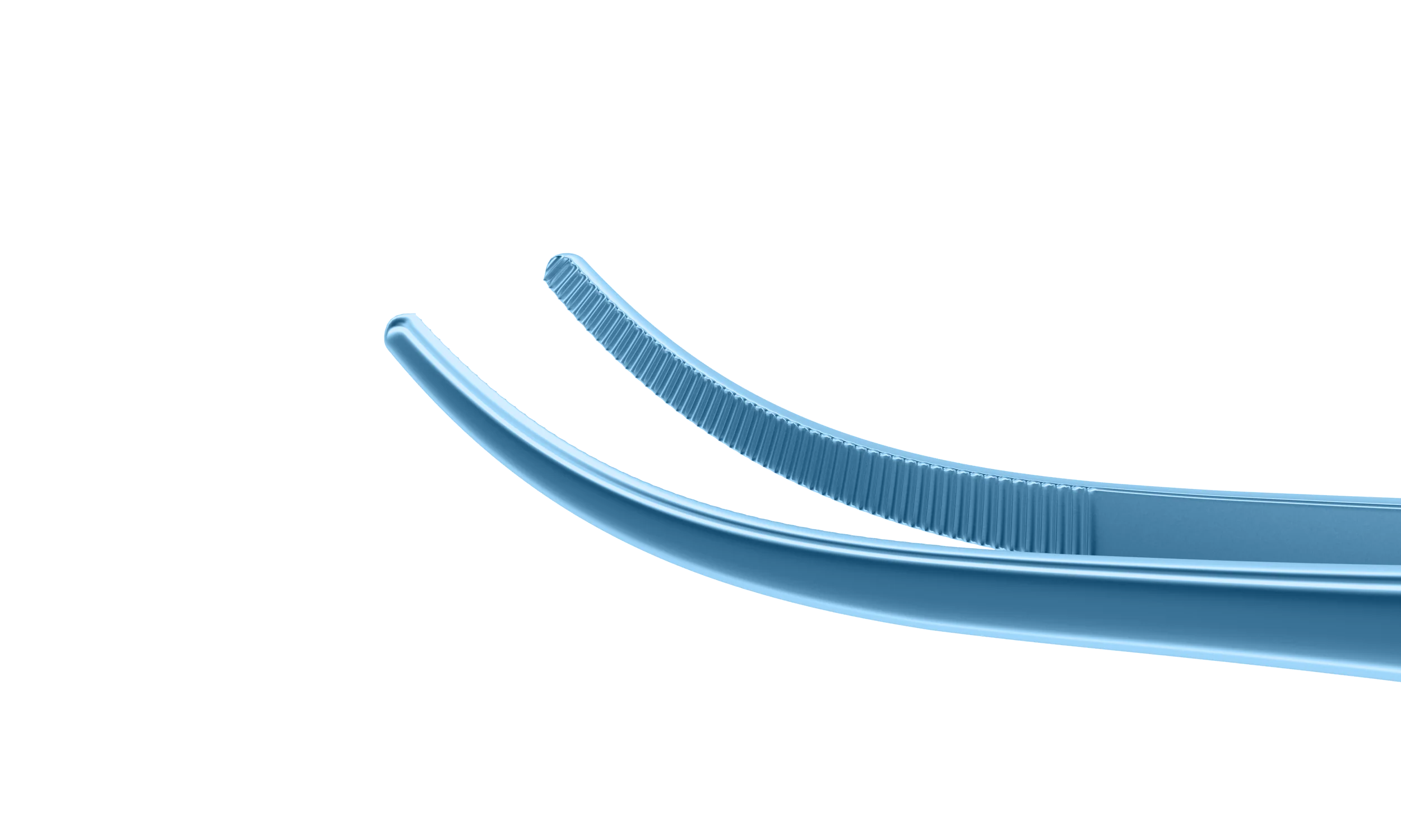 4-072T Dressing Forceps with Delicate Serrations, 12.00 mm Serrated Tips, Curved, Flat Handle, Length 100 mm, Titanium - Image 2