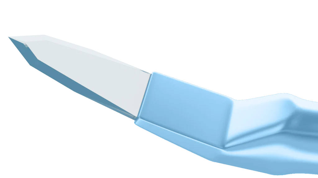 6-20/6-104 Phaco Diamond Knife, Trapezoid Self-Diving Blade, 2.30/2.80 mm, Length 117 mm, Angled Titanium Handle - Image 2