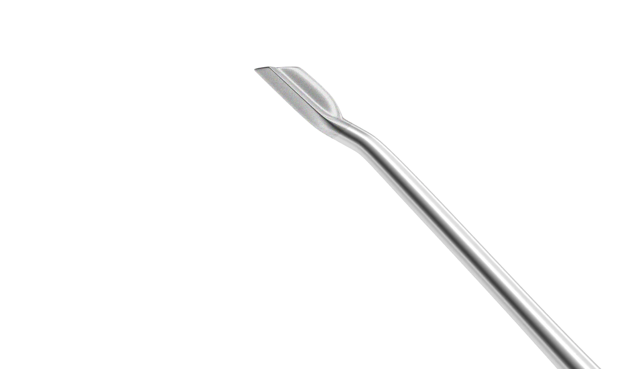 7-142 Holz Capsule Polisher, Angled Shaft, Texturized Bottom and Sharpened Ridge at the Top for Delicate Polishing, Length 123 mm, Round Titanium Handle - Image 2